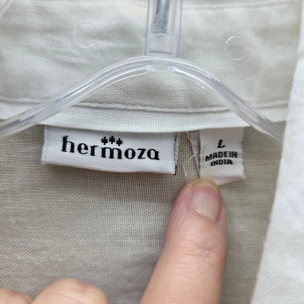 Hermoza Floral Embroidered Button Front Tunic Shirt Dress Boho White SZ Large - Picture 6 of 8